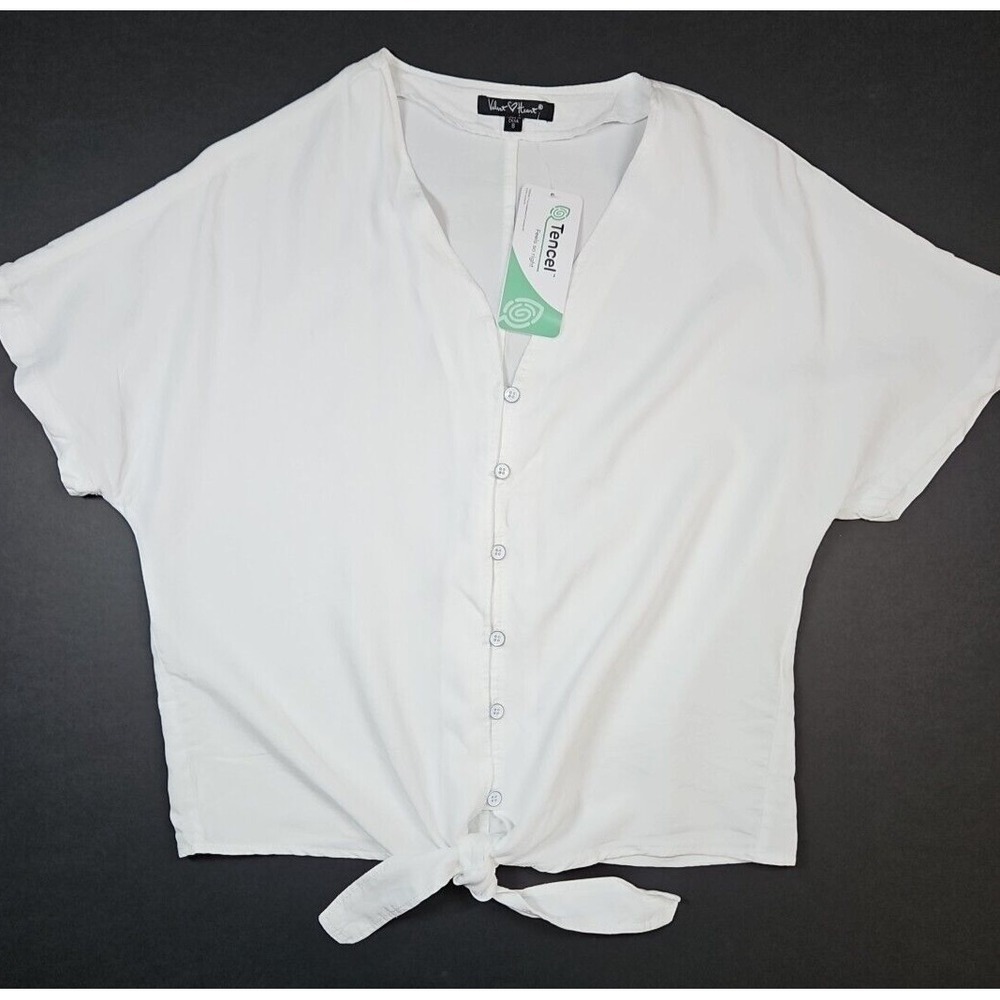 Velvet Heart Women's White V-Neck Short Sleeve Button-Up Top Size Small NWT